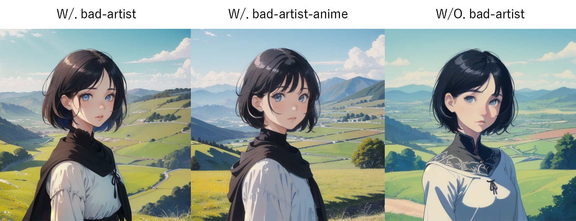 Bad artist Negative embeddingの比較画像