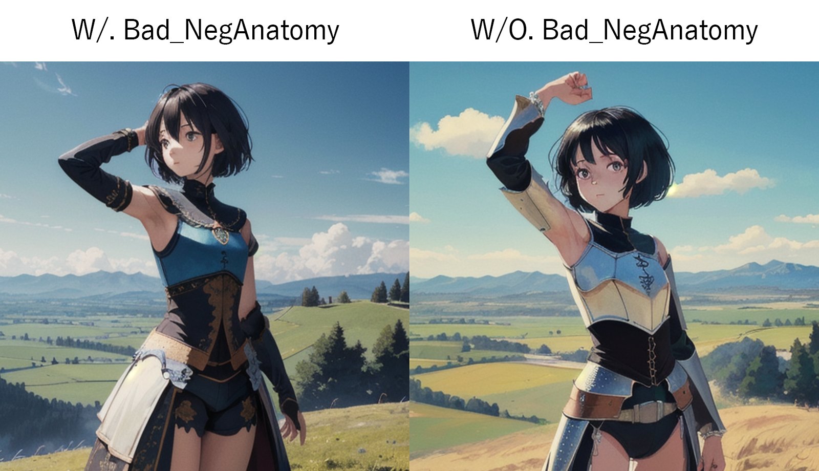 Bad_NegAnatomy Textual Inversionの比較画像