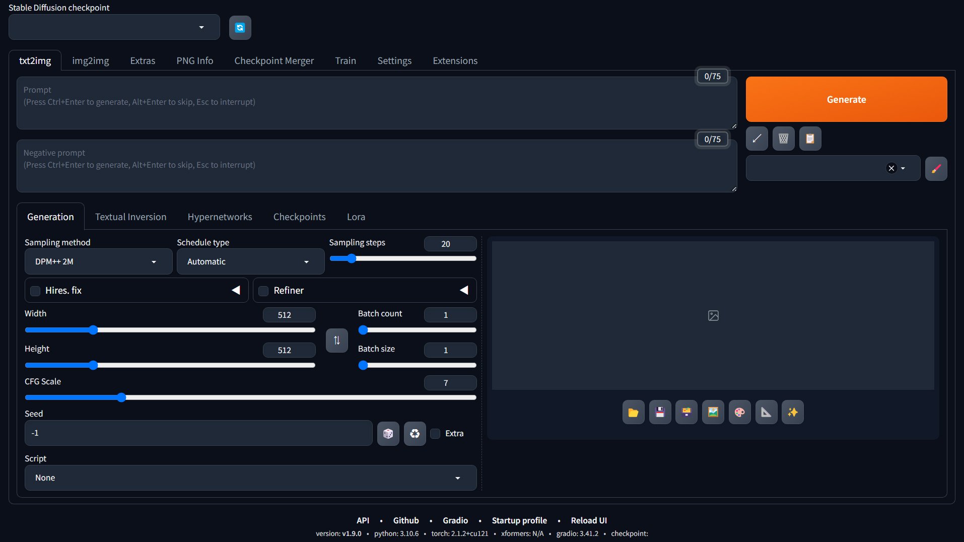 Automatic1111 Stable Diffusion web UIのUI