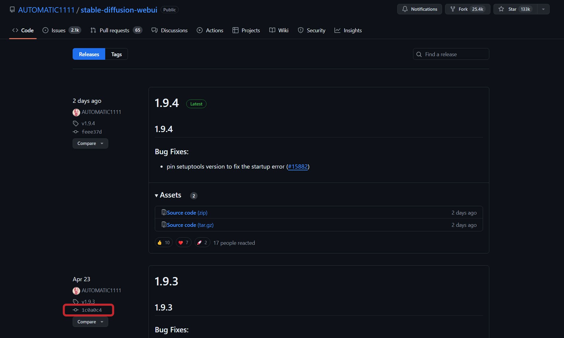 Automatic/StableDiffusion release page